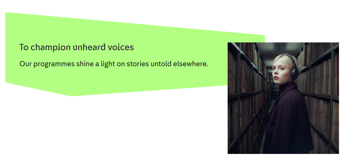 To Champion unheard voices - Our Programmes shine a light on stories untold elsewhere